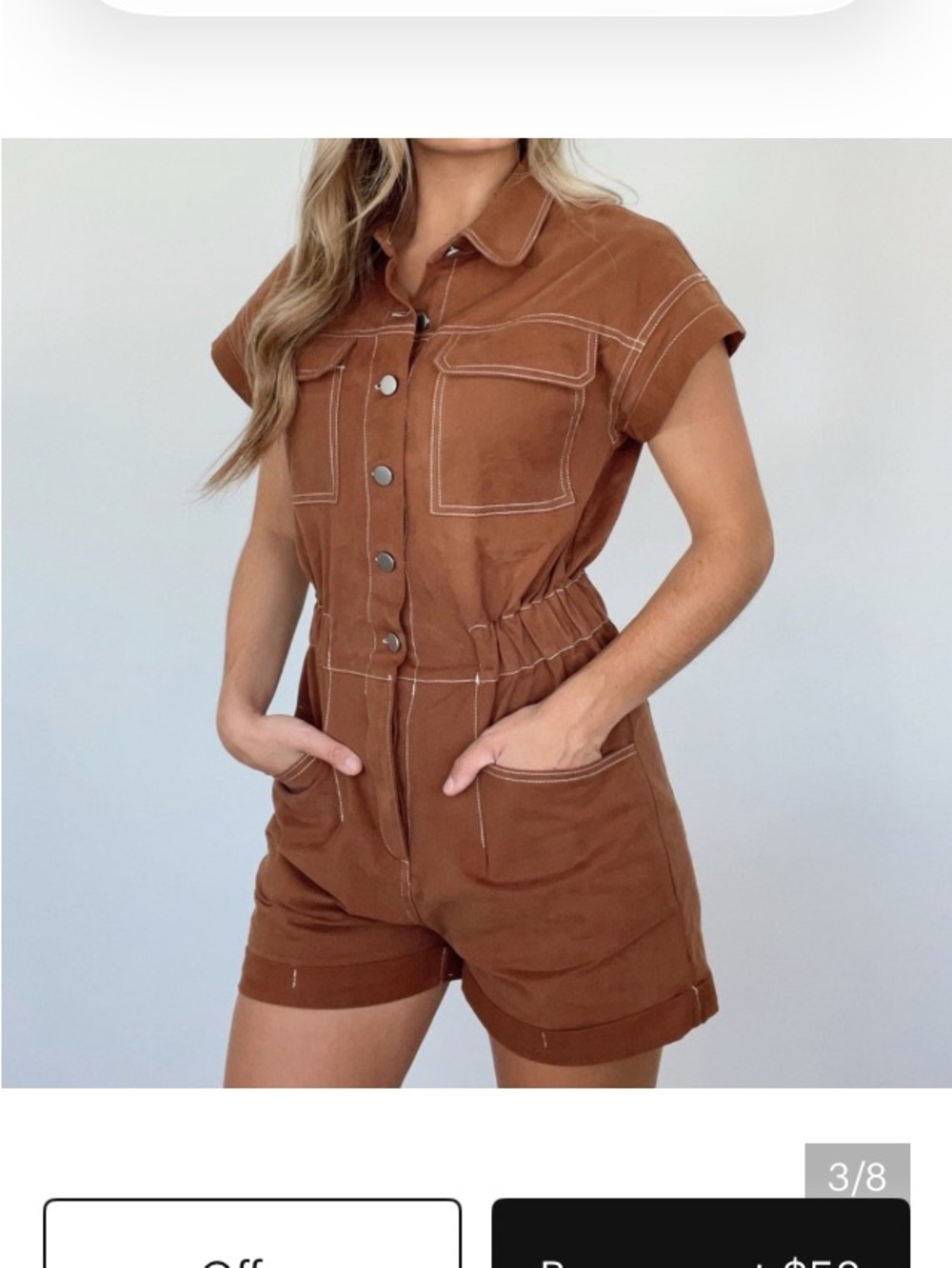 Utility Short-Sleeve Romper in Chestnut Brown